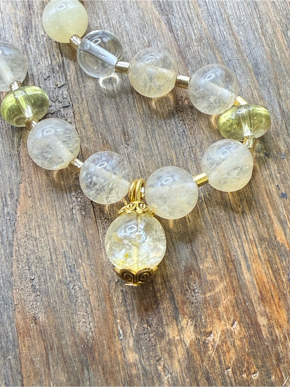 Gifts + Pale Yellow Citrine-Style Bead Necklace with Gold Accents